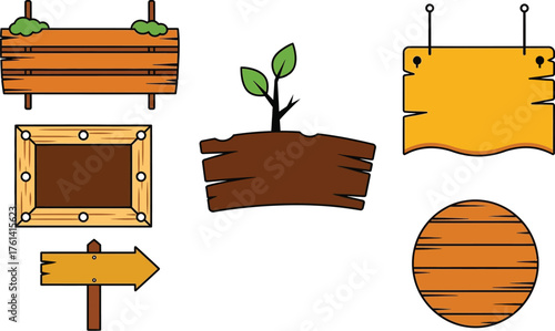 Wooden signs collection vector illustration set design art
