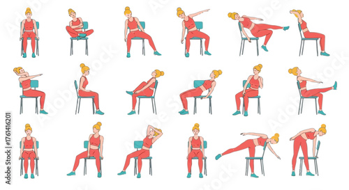 Vector illustration of woman doing chair exercises
