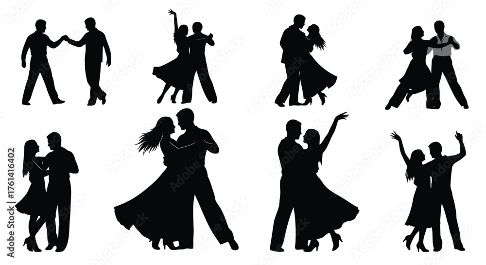 Fototapeta premium Vector illustration of silhouettes of couples dancing