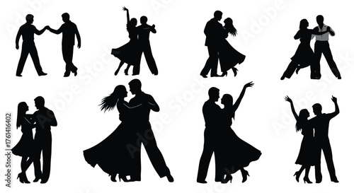 Vector illustration of silhouettes of couples dancing