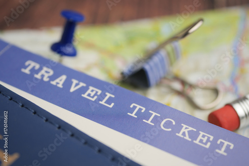 Canvas Print Travel ticket and map preparation for a weekend getaway