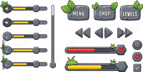 Game ui kit stone style vector design asset for game development