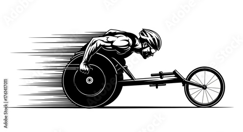 Dynamic Wheelchair Racing Silhouette Vector, Disabled Athlete in Motion Illustration, Adaptive Sport Speed and Action