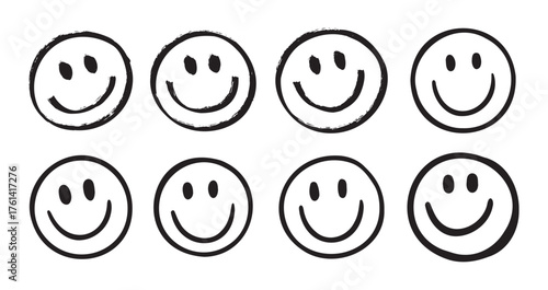 Happy face with smile vector, emoji, expression. Smile face brush stroke. expression joy, happiness. Free hand doodle icon