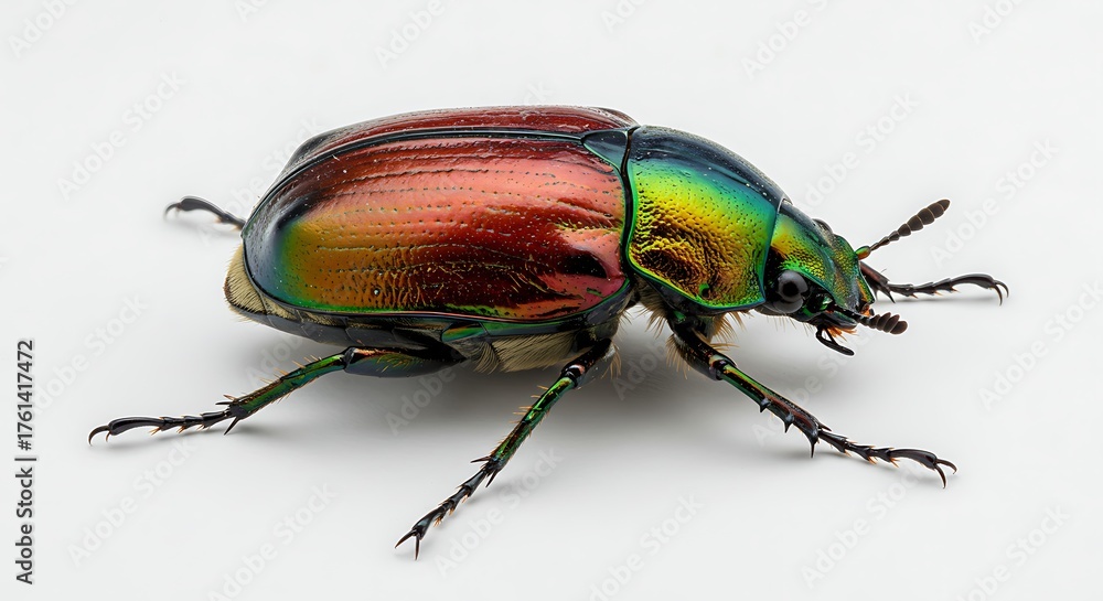 Naklejka premium Iridescent Jewel Beetle with Metallic Sheen on White Background.