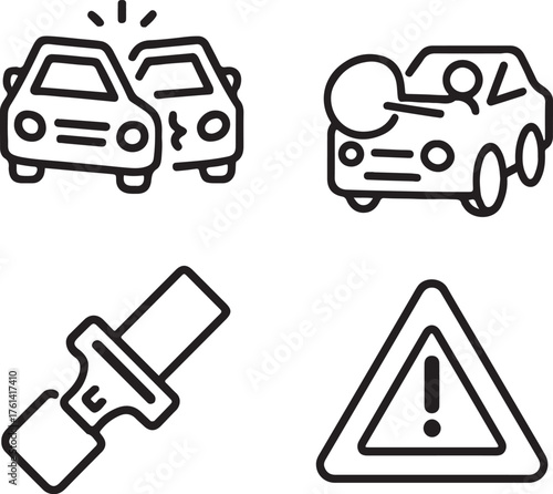 A vector illustration set of car, truck, and taxi icons for transport and traffic crash design