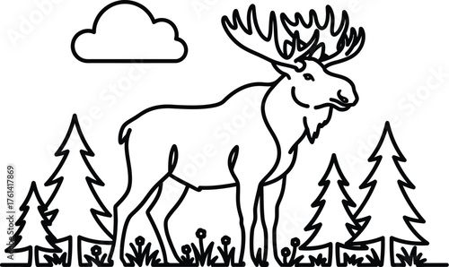 Moose line art vector illustration woodland forest animal design