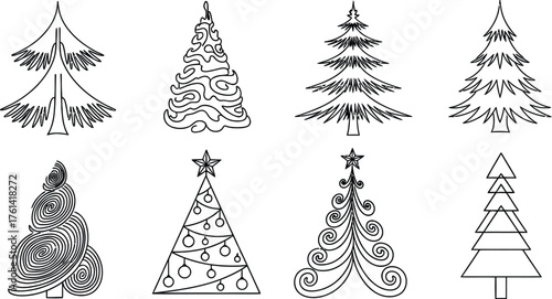 Christmas tree outline vector designs holiday season decoration