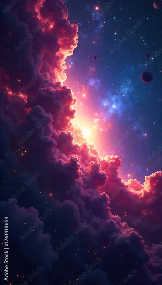 Fototapeta premium Swirling Nebulae A Cosmic Tapestry of Deep Space Mystery, illuminated by distant stars and conveying the immense scale and silent wonder of the universe across eons.