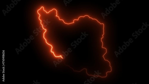 Iran map outline glowing neon orange energy border on black background abstract digital representation