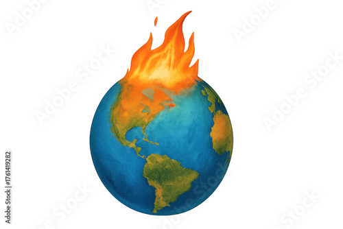 Fototapeta Naklejka Na Ścianę i Meble -  Planet earth burning with large flames, illustrating global warming and climate change, environmental disaster concept