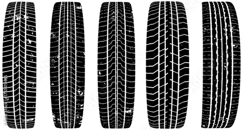 Diverse tire tread patterns showcasing automotive grip and traction for safety designs
