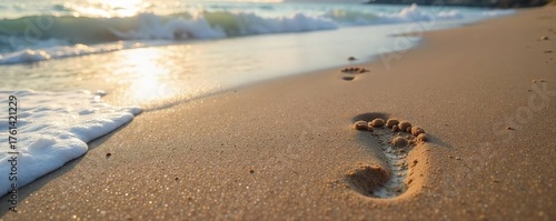 Solitary Footprint in Wet Sand A Sunrise Journey of Fading Emotion on the Ocean Shoreline