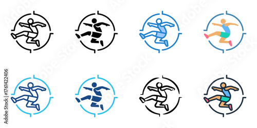 Focused athlete icon set multiple style collection 
