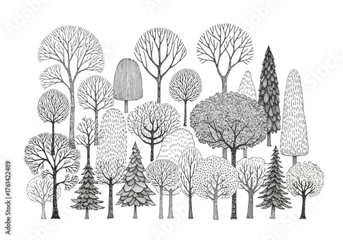 Vector illustration of collection of various trees