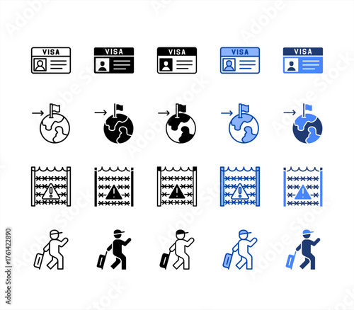 Visa, Destination, Border, Travel multiple style icon set.