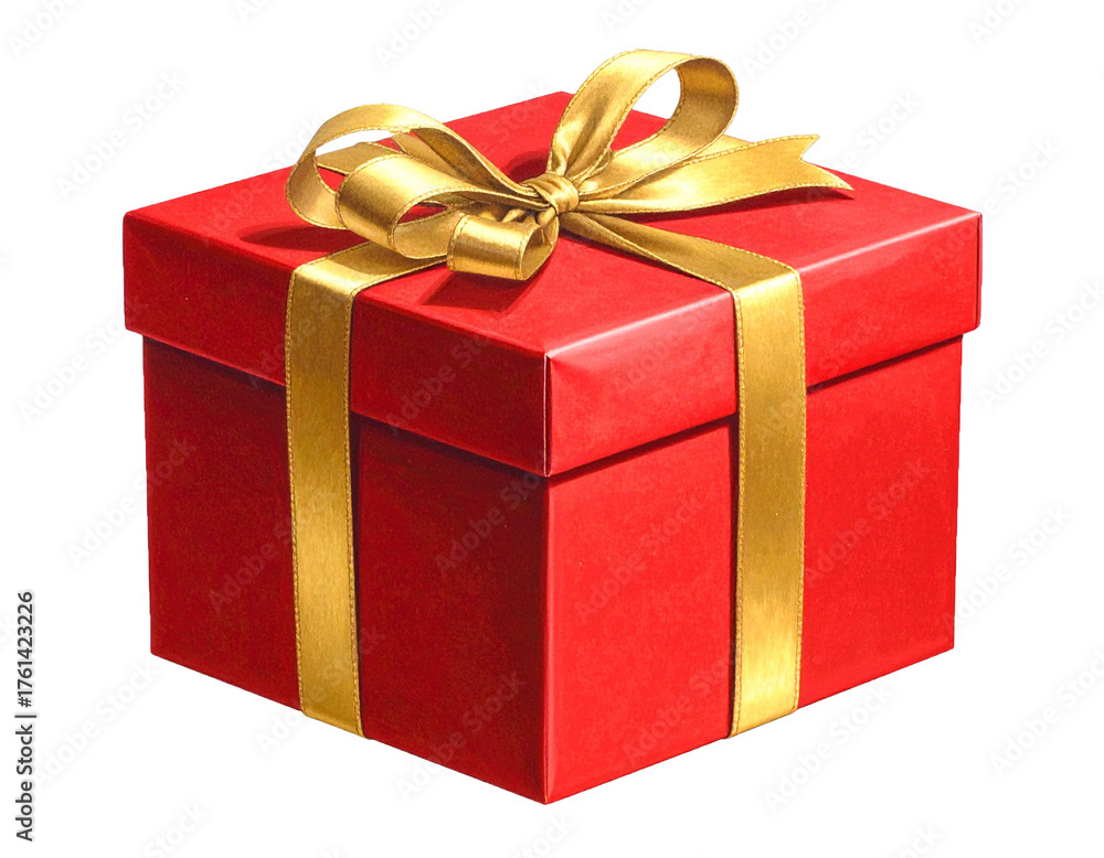 Obraz premium Red Gift Box with Golden Ribbon Isolated on White Background