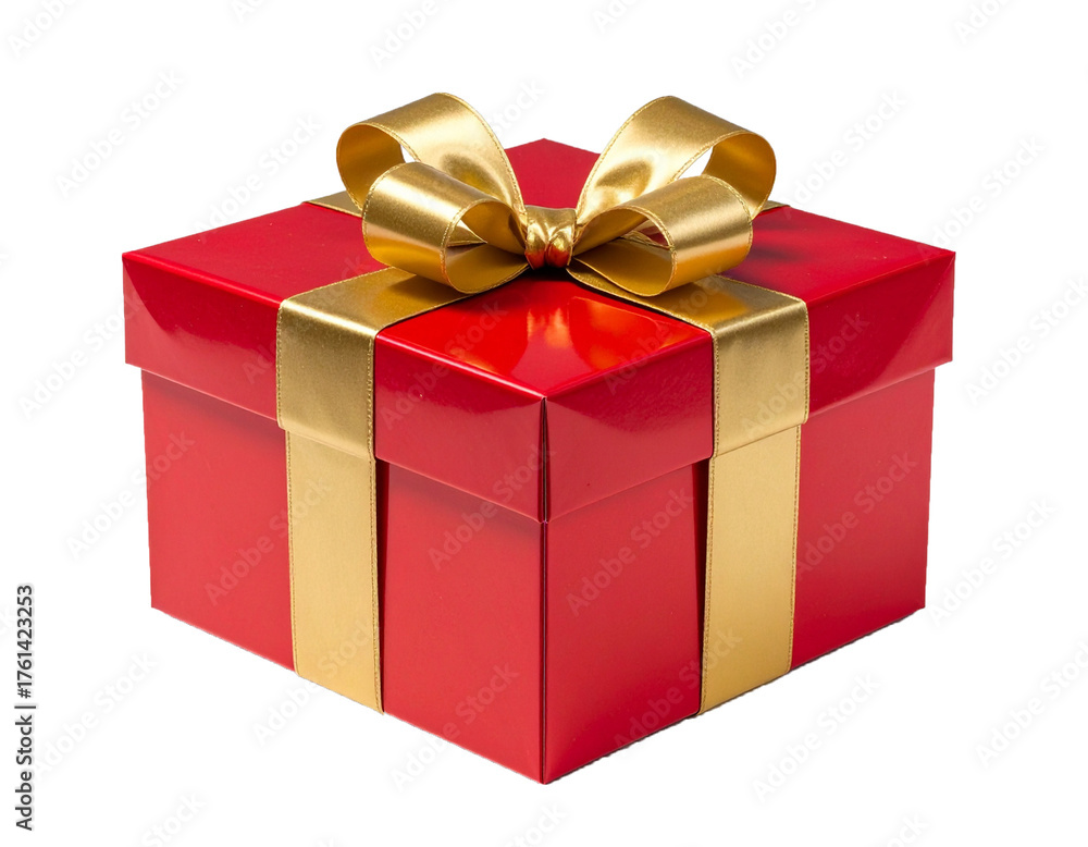Fototapeta premium Red Gift Box with Golden Ribbon Isolated on White Background