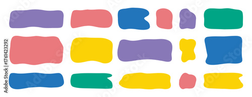 Hand drawn doodle organic colorful rectangle frame set. Abstract liquid shapes. freehand flat blobs. Irregular empty text box.