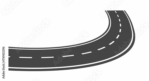 Curved Road Segment with Dotted Line Isolated on White