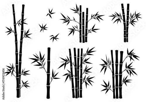 Vector illustration of bamboo plant branches and leaves