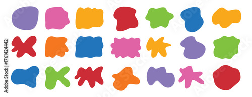 Organic shape abstract colorful isolated elements set. irregular round blot form graphic shape collection