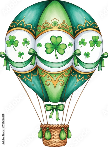 St. Patrick's Day Hot Air Balloon with Shamrock Decoration Vector