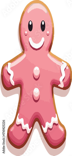 Pink gingerbread man cookie vector icon on white background




