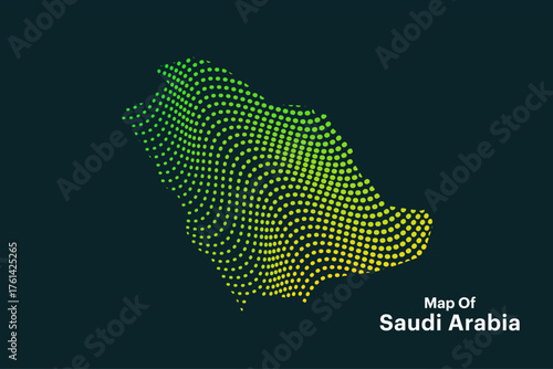 Saudi Arabia map — abstract dotted vector design, creative geographic illustration on dark background (EPS 10)