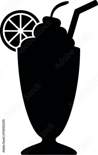 black milkshake with lemon slice and cherry clip art preview