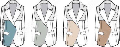 Tailored Jacket Styles with Asymmetrical Panel Designs Fashion Illustration