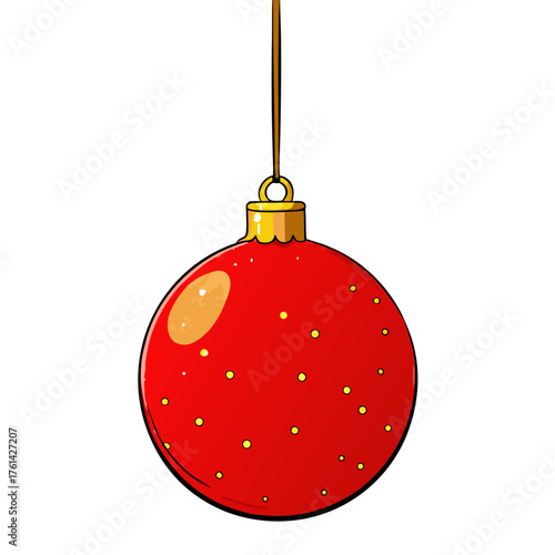 Red Christmas ornament with gold cap and green polka dots  