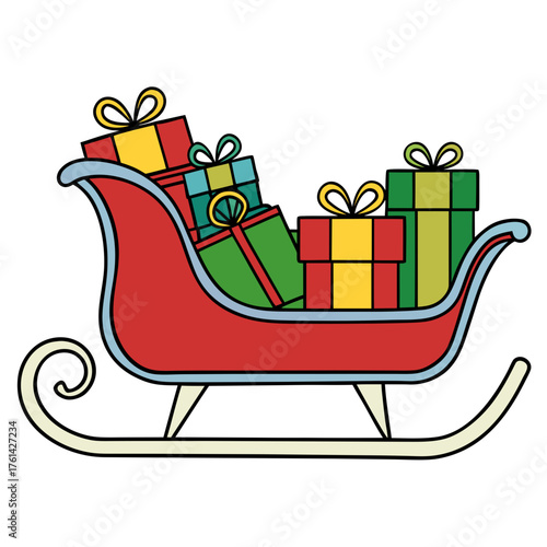 Sleigh loaded with colorful gift boxes for Christmas season  