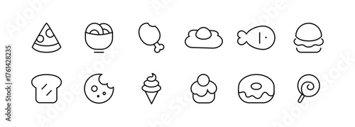 food icon pack set line icons set, editable stroke isolated on white, linear vector outline illustration, symbol logo design style