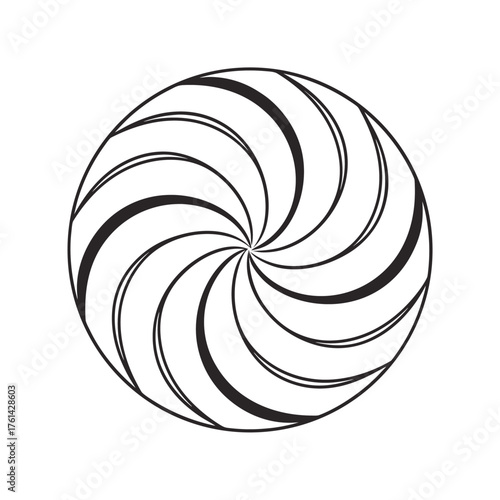 Black and White Swirl Circle Icon with Curved Lines Keywords: swirl, circle, abstract, pattern, design, graphic, illustration, black and white