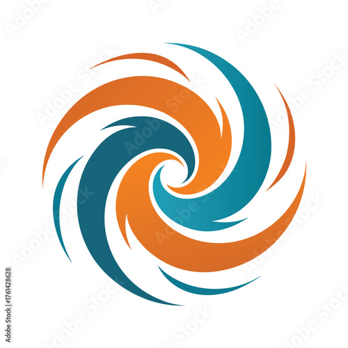 Blue and orange swirling vortex logo with gradient on white background Keywords: abstract, art, background, blue, circle, clean, color, concept