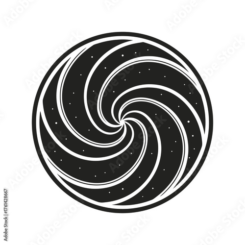 Dark Swirl Circle Icon with Dots and Curved Lines Keywords: swirl, circle, abstract, pattern, design, graphic, illustration, dark, dots, lines