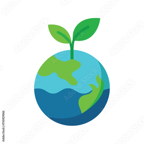 Green sprout growing from planet Earth icon on white background Keywords: earth, planet, globe, sprout, plant, growing, green, nature, ecology