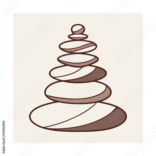 Stacked Zen Stones Illustration With Earthy Brown Tones Keywords: stack, stones, zen, balance, meditation, spa, wellness, harmony, peace, nature