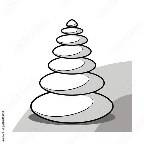 Stacked Zen Stones Illustration With Shadow And Grey Tones Keywords: stack, stones, zen, balance, meditation, spa, wellness, harmony, peace