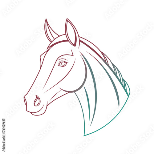 Stylized Horse Head Silhouette with Gradient Outline on White Background vector illustration
