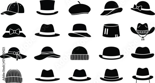 Selection of various hat styles and types vector illustration