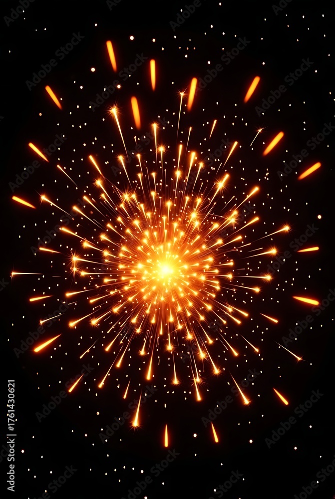 Fototapeta premium Vibrant Orange Firework Exploding in a Starry Night Sky.