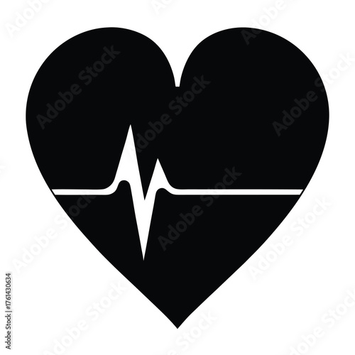 Black heart with a white heartbeat line going through it center
