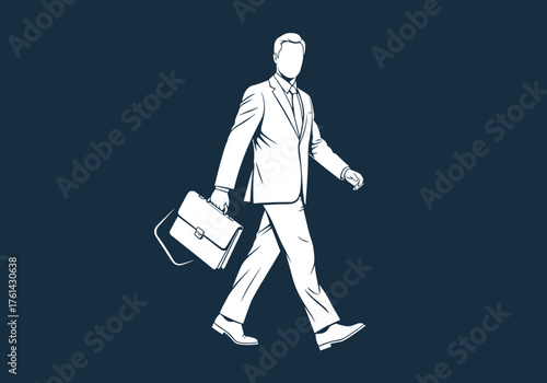 Businessman walking with briefcase on dark background  