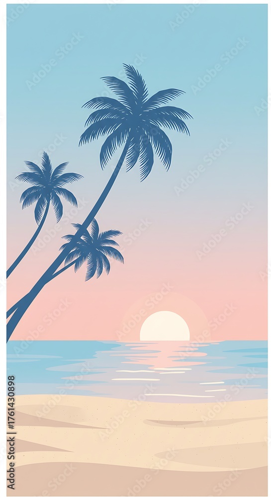 Obraz premium Tropical Beach Sunset with Palm Trees and Ocean View.