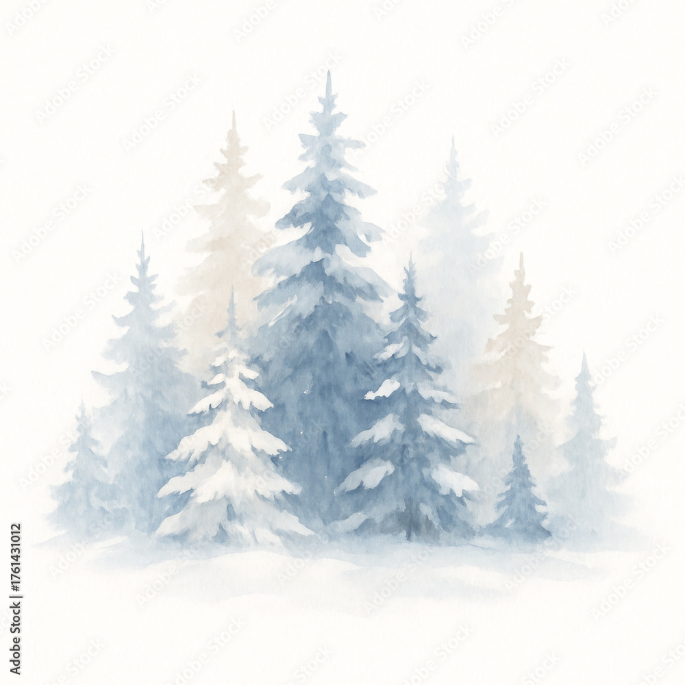 Obraz premium Serene winter forest features snow covered pine tree landscape with misty atmosphere