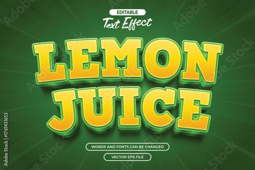3d Lemon juice editable text effect with cartoon text style and with green background