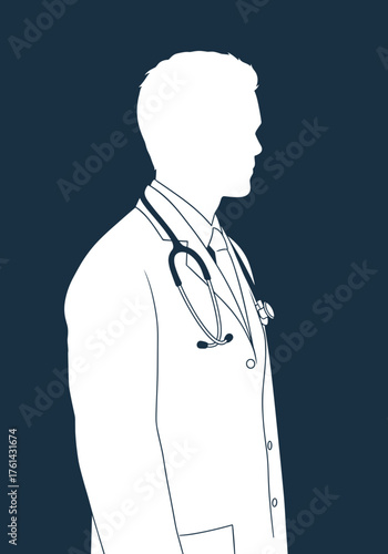 Doctor silhouette wearing a stethoscope against a dark background  