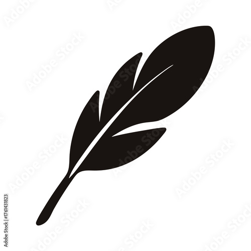 Stylized black feather silhouette on white background offering a minimalist design element